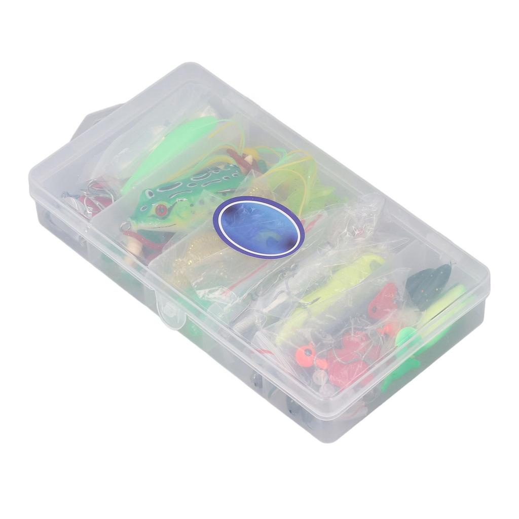 101 Pieces Fishing Lures Kit Soft Hard Baits Metal Sequins Thunder Frog Fishing Lure Set with Storage Box Full Water