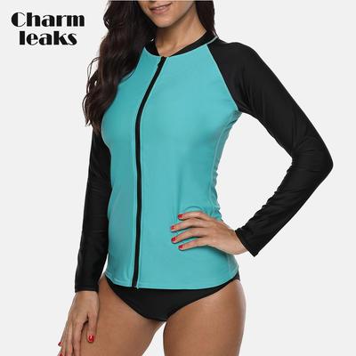 Costume da bagno Rashguard con cerniera a maniche lunghe da donna, maglietta da corsa, maglietta da trekking, top da surf, costume da bagno UPF50+