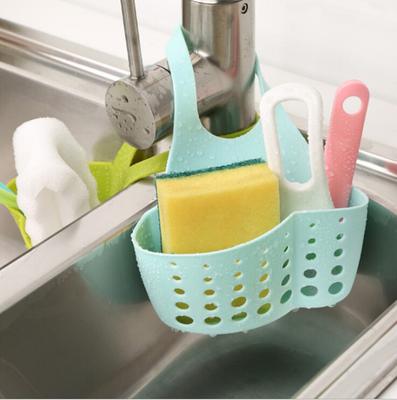 Kitchen Tools Sink Faucet Hanging Storage Basket Adjustable Push-Button-Clasp Soap Storage