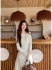 Women's High Neck Lace Crochet Dress with Bow Tie Waist, Long Sleeve, New 2026 Style