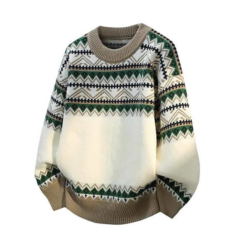 Autumn 2025 Retro Ethnic Round Neck Knit Sweater Coat