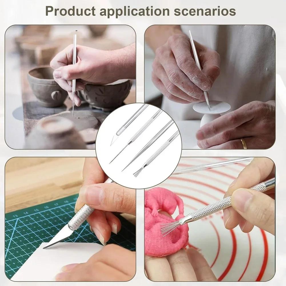 4pcs Stainless Steel Clay Sculpting Tools Set Pottery Tools Sculpting Tool For Fine Detail Carving Ceramics Molding DIY Art
