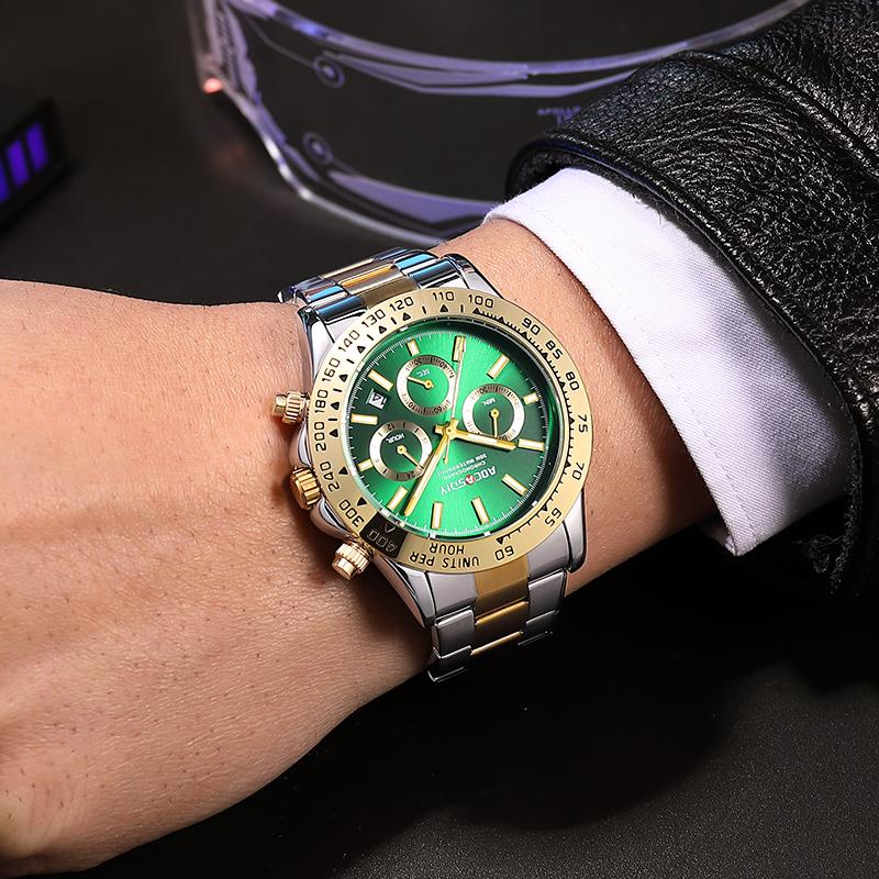 Quarzuhr für Herren Business Gold Schwarz Edelstahl Mode Klassisch Luxus Multifunktional Analog Armbanduhren Reloj Hombre