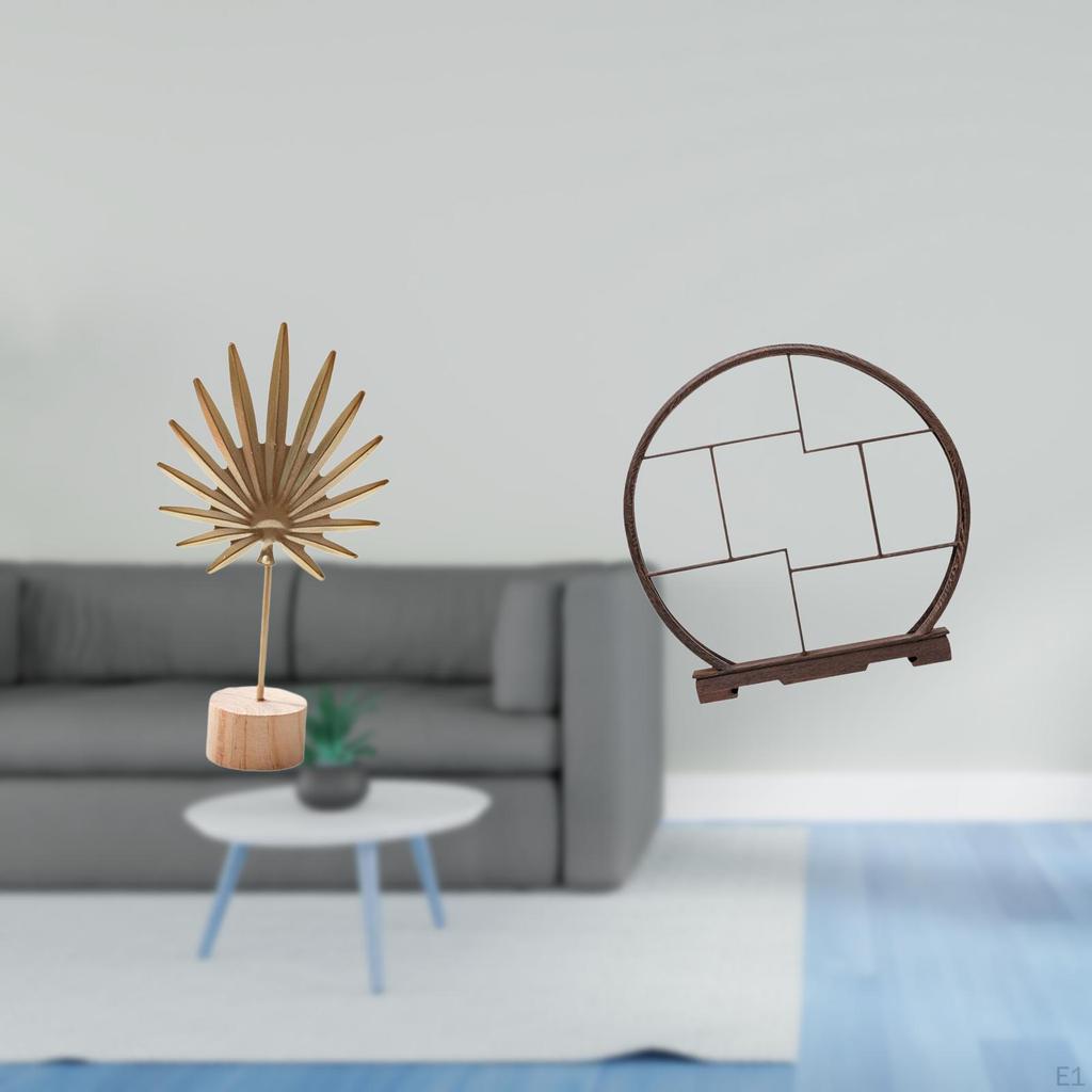 Nordic Abstract Metal Sculpture Figurine with Wood Display Ornament for Table Party Home Decor Gift