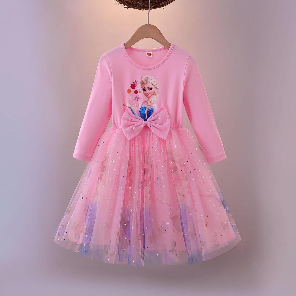 Frozen Elsa Princess Autumn Dress: 2021 Girls' Long Sleeve Mesh Skirt