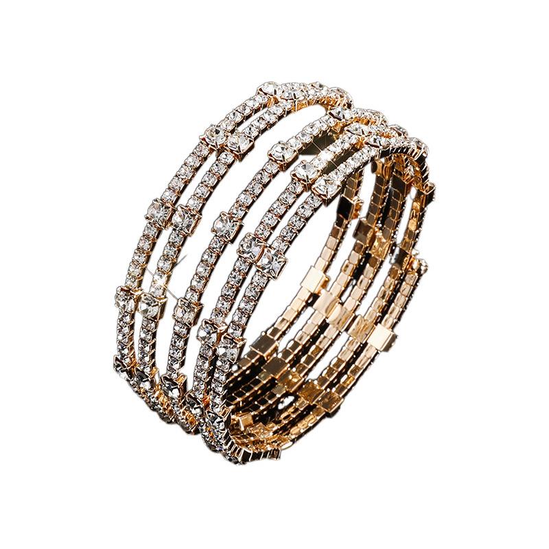 Claw diamond multi-row winding bracelet full diamond steel wire wide bracelet bride diamond-set opening elastic bracelet
