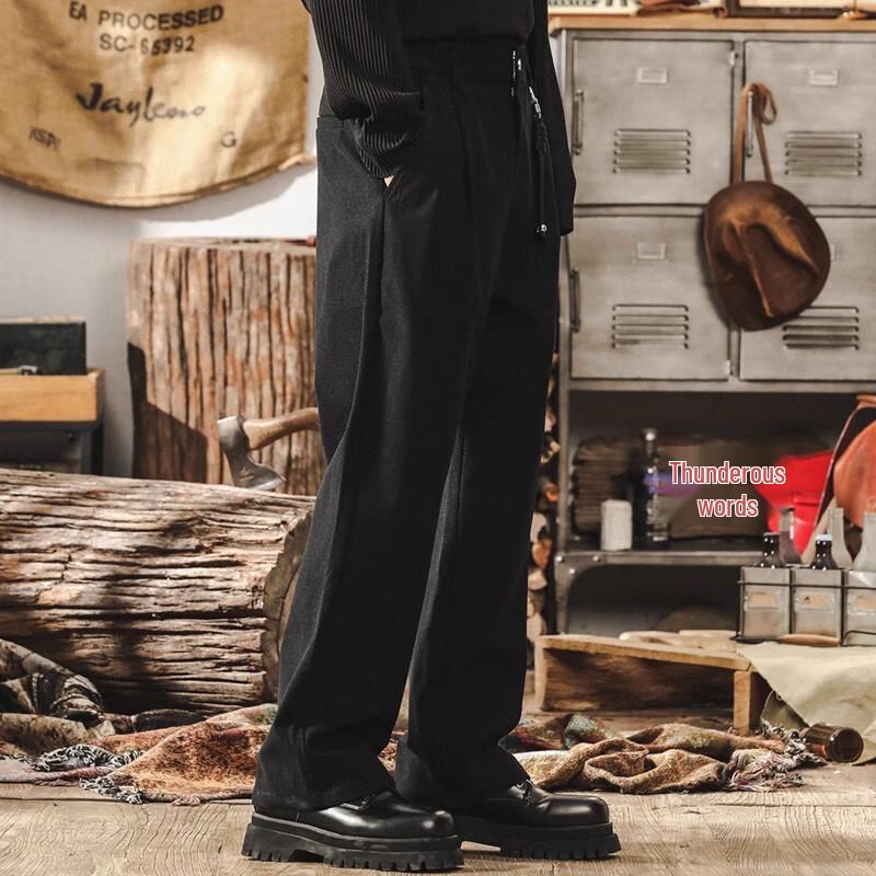 Men's American Retro Textured Straight-Leg Casual Trousers