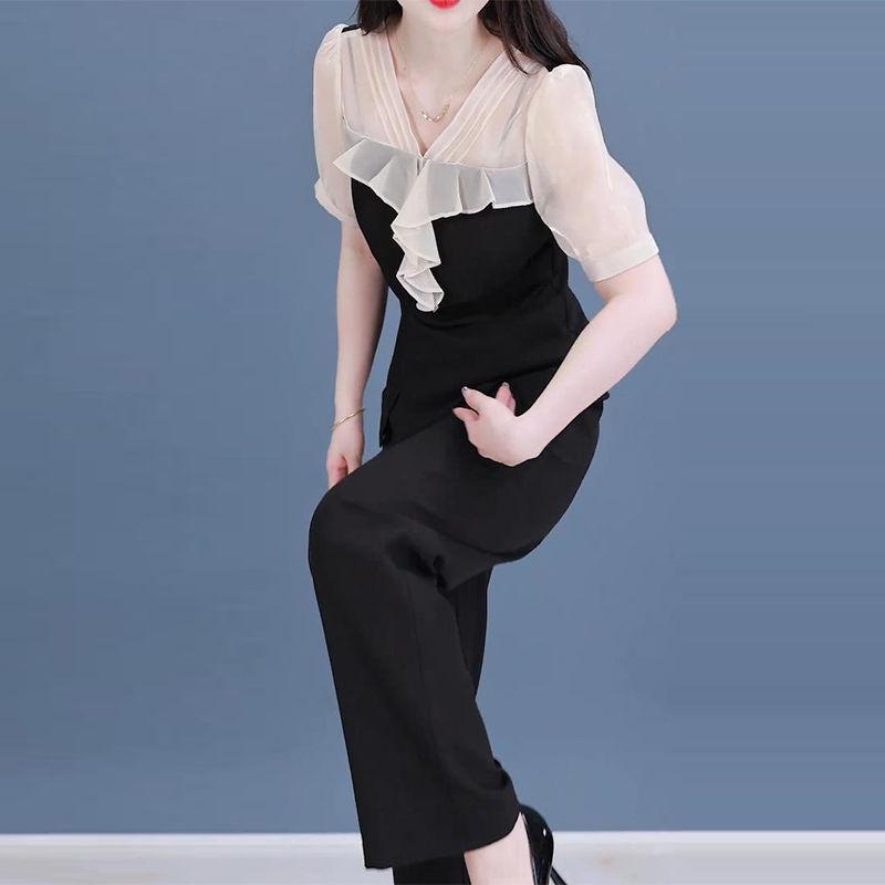 

Шикарный летний женский слимминг-комплект 2025: Топ с V-образным вырезом и повседневные брюки L (Recommended 50-57.5 kg)