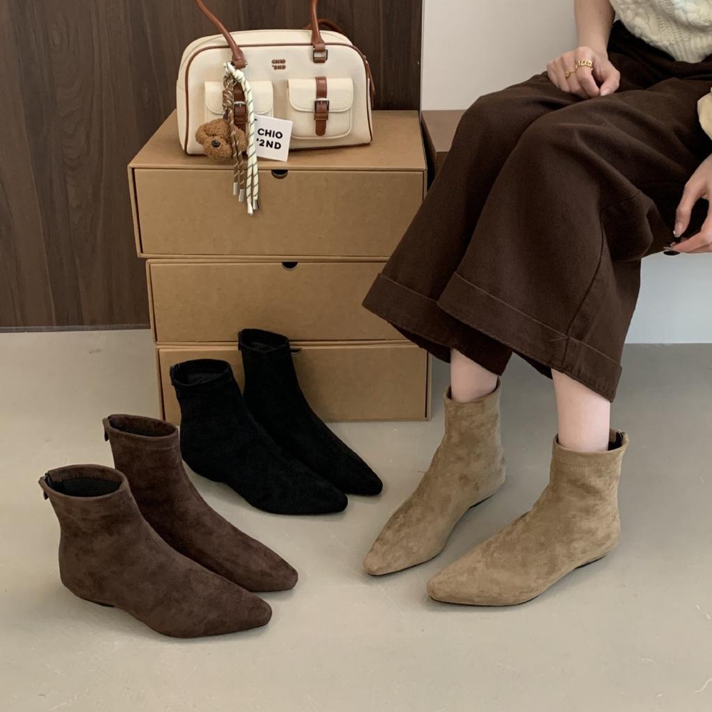 Pointed short boots women's thick heel versatile soft leather Chelsea boots 2025 new British Martin boots low heel thin boots
