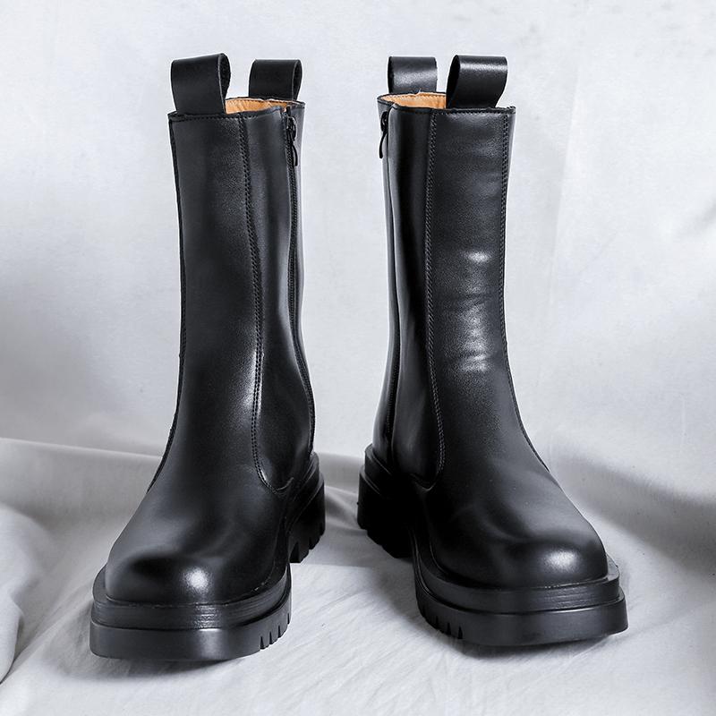 Botas Masculinas de Cano Alto em Couro Genuíno de Alta Qualidade Estilo Britânico Botas Chelsea Calçado de Lazer para Caminhada Botas Clássicas Confortáveis de Cano Médio