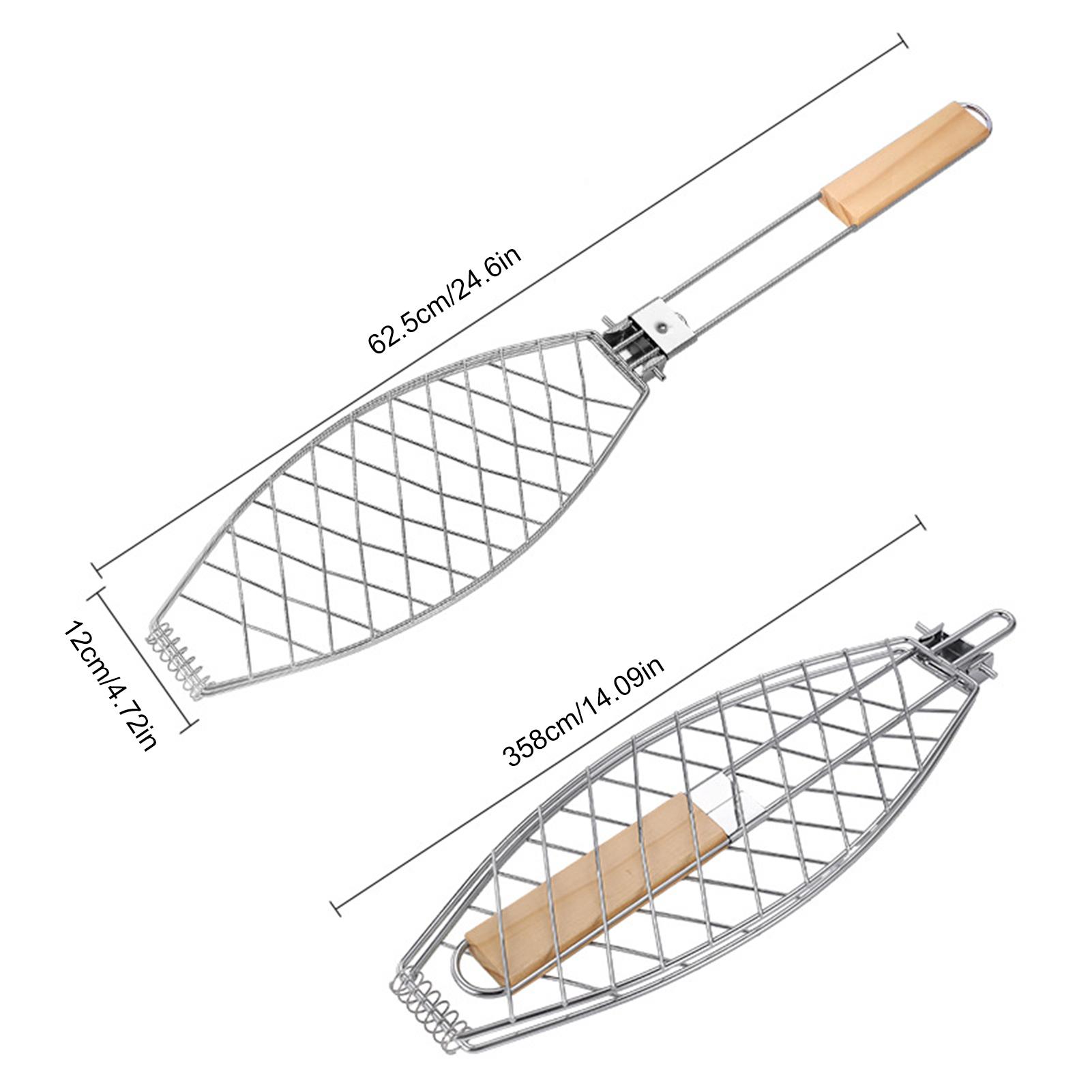 D2 BBQ Grilling Basket Foldable Large Grilling Rack For Barbecue Fish Portable Fish BBQ Grill Basket Anti-Scalding Grill Basket