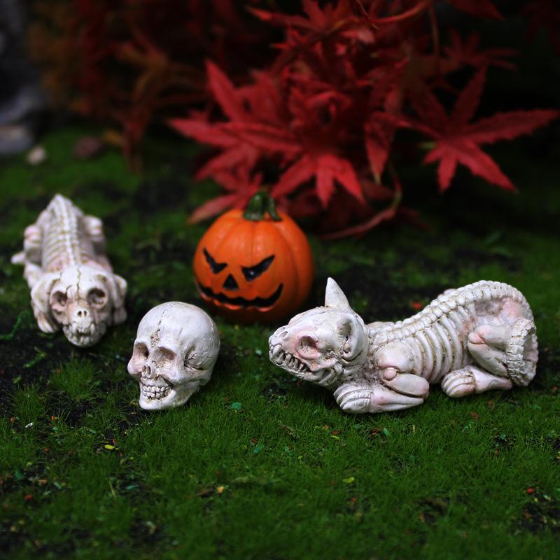 Halloween Pumpkin Ornament Skeleton Cat Garden Micro Landscape Ghost Festival Dog Ornament Horror Resin Crafts