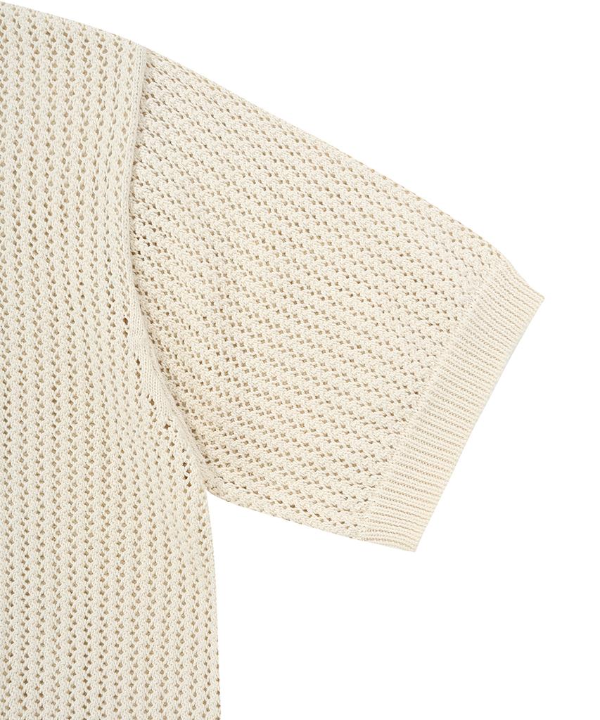 OHY Metal Logo Net Half Polo Knit-Ivory