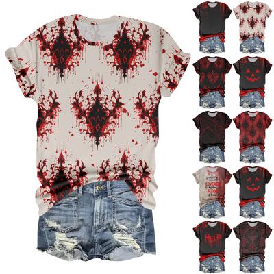 Women's Casual Round Neck Halloween Print Short Sleeve T-Shirt Top