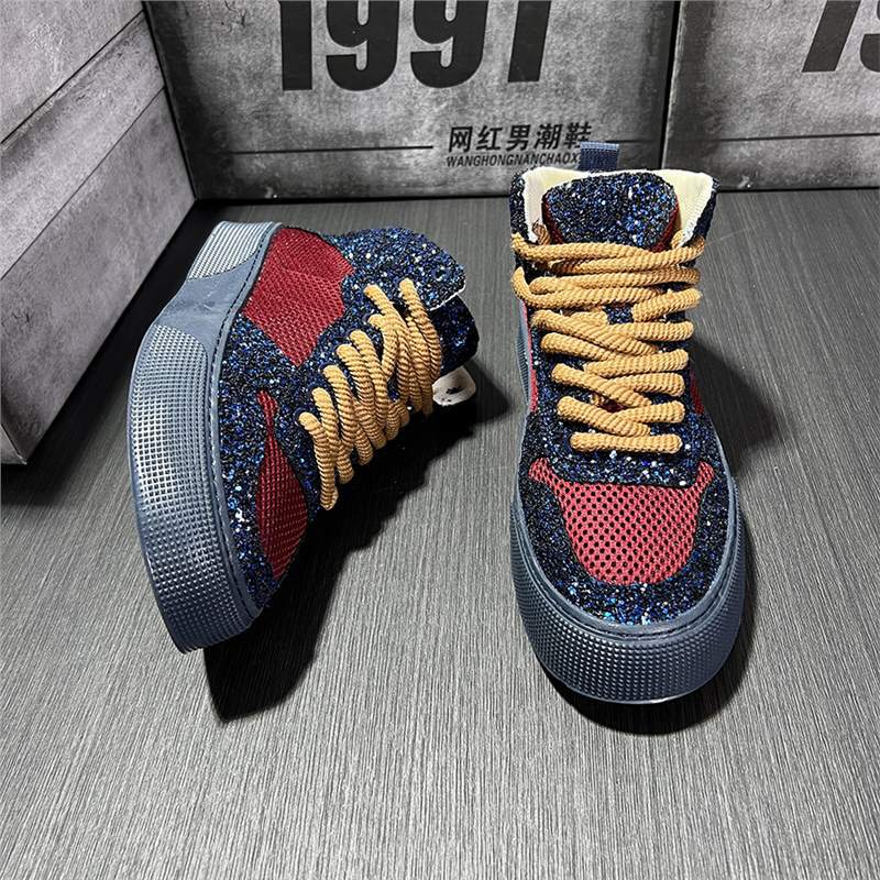 Spirit guy shoes new sequined mesh breathable high-top lace-up casual shoes xs 38