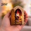 Lightweight Flat Fairy House Opening Door with Hidden Gnome Scene Miniature Wooden Wall Decor Realistic Reading 2D Scene Hinged for Baseboard,