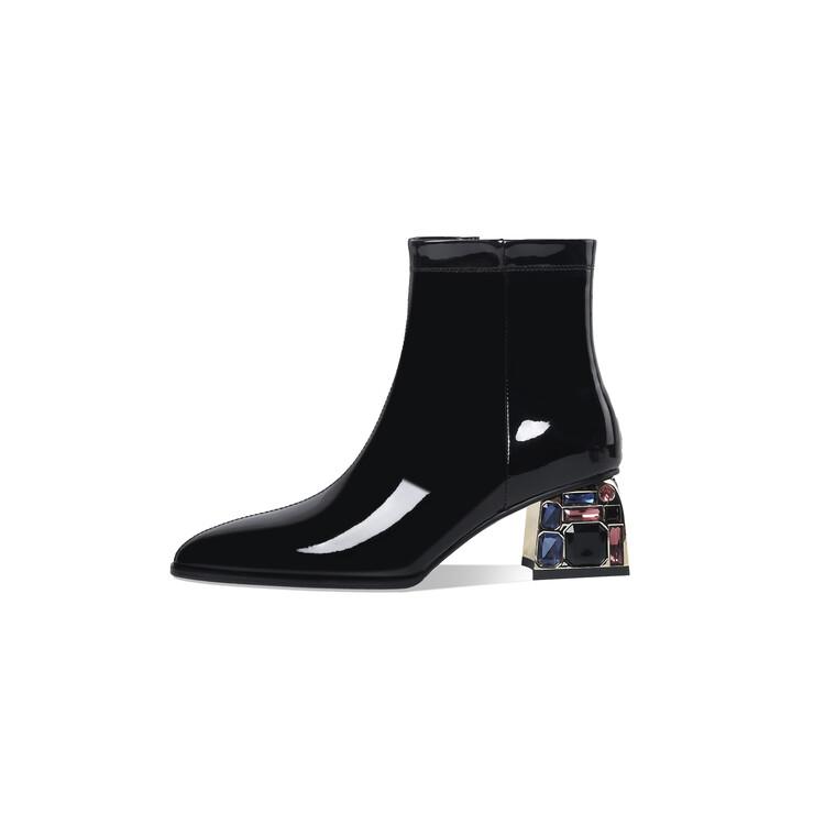

Мода НОВЫЕ Осенние Женские Ботинки Острый Носок Массивный Каблук Ботинки Лакированная Кожа Обувь для Женщин Лаконичные Черные Ботильоны botines mujer 39 чёрный