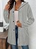 TikTok Amazon Cross-border Foreign Trade Autumn and Winter Large Size Solid Color Hooded Jacket Thickened Single-row Button Women's Top