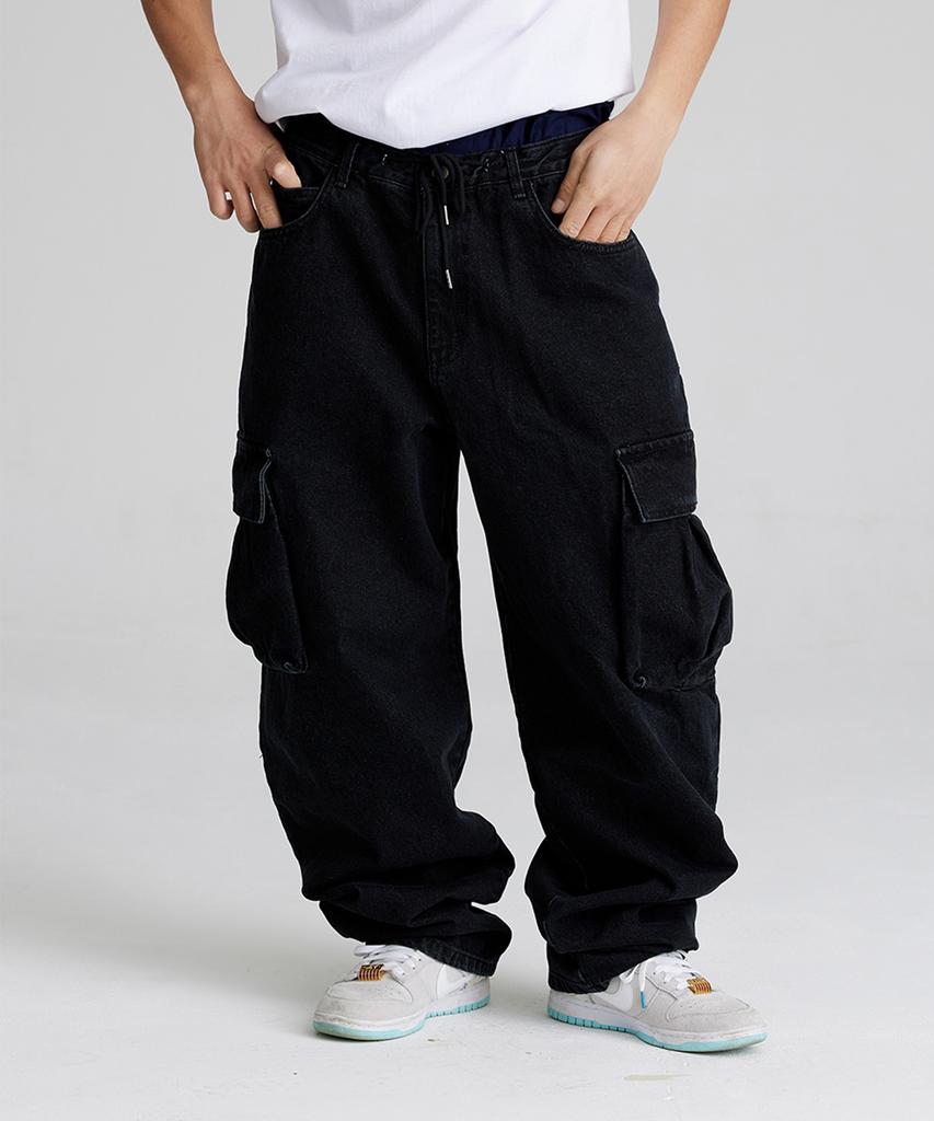 Bieseulaebis Cargo Loose Fit Denim Pants Black