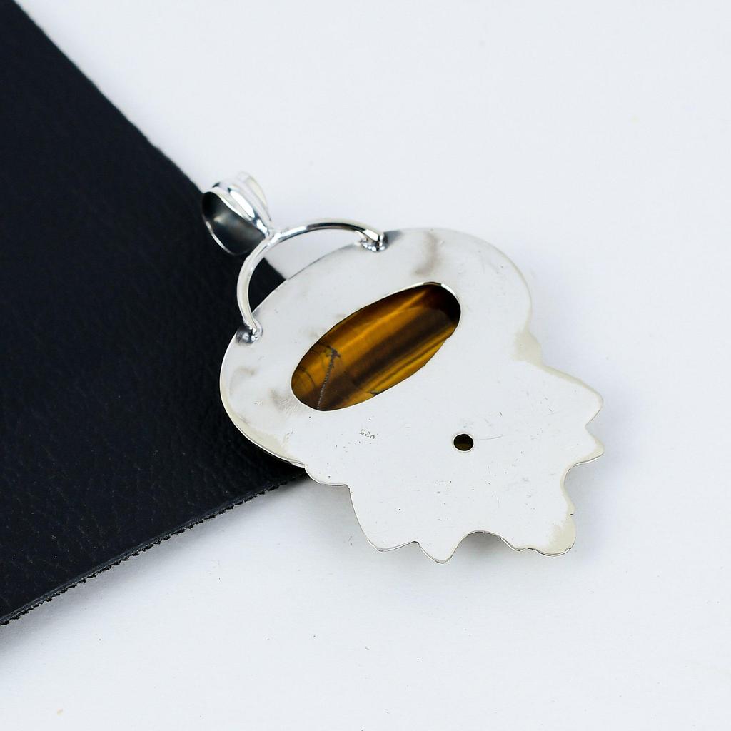 Ochi de tigru natural, pandantiv din argint cu piatră prețioasă de citrin în argint 925 - Design lucrat manual, bijuterii pentru uzură de zi cu zi, cadou unic pentru ținute de petrecere.