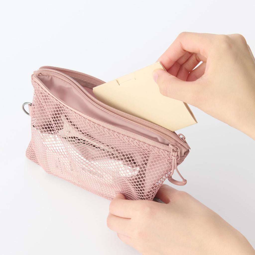 MUJI Polyester Double Zipper X 84769504 Case, Pink, Medium, Approx. 13.5 19cm,