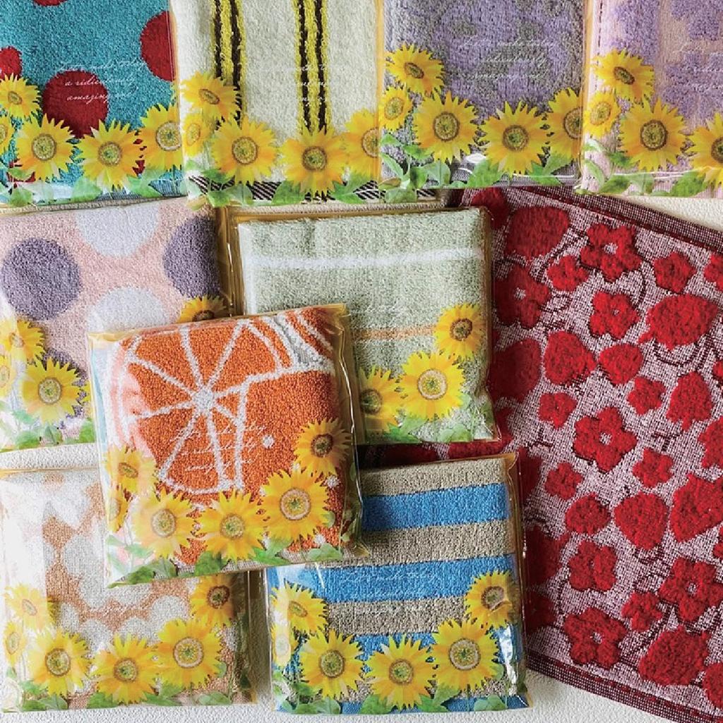 Towel Handkerchief Gift Set of 10, Flower Series, Individually Wrapped, Seasonal Greetings, Handkerchiefs 25x25cm, In Gift Bag [on the Clover]
