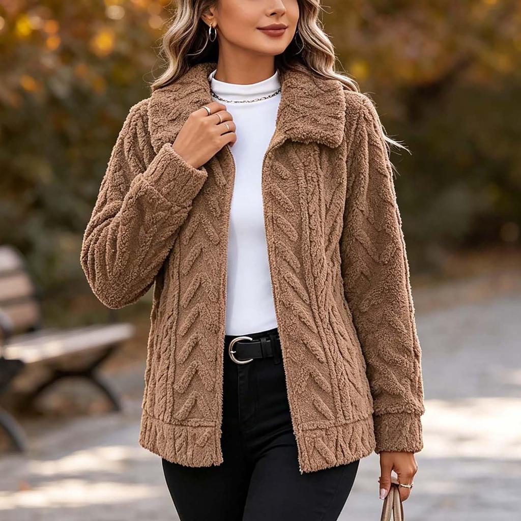 Women's Plush Jacket with Pockets, Casual Fuzzy Warm Outerwear for Everyday Wear