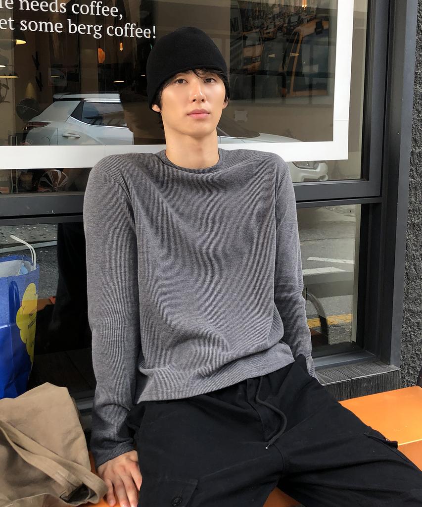 THEY Semi-Crop Ribbed Long Sleeve Round T-Shirt_5 Color