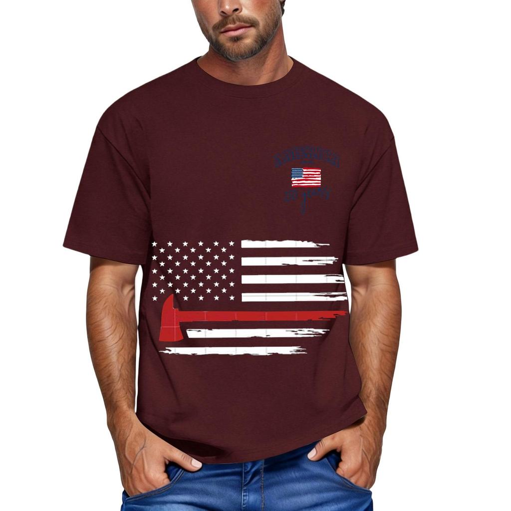 Men's loose and casual flag letter print T-shirt short-sleeved top