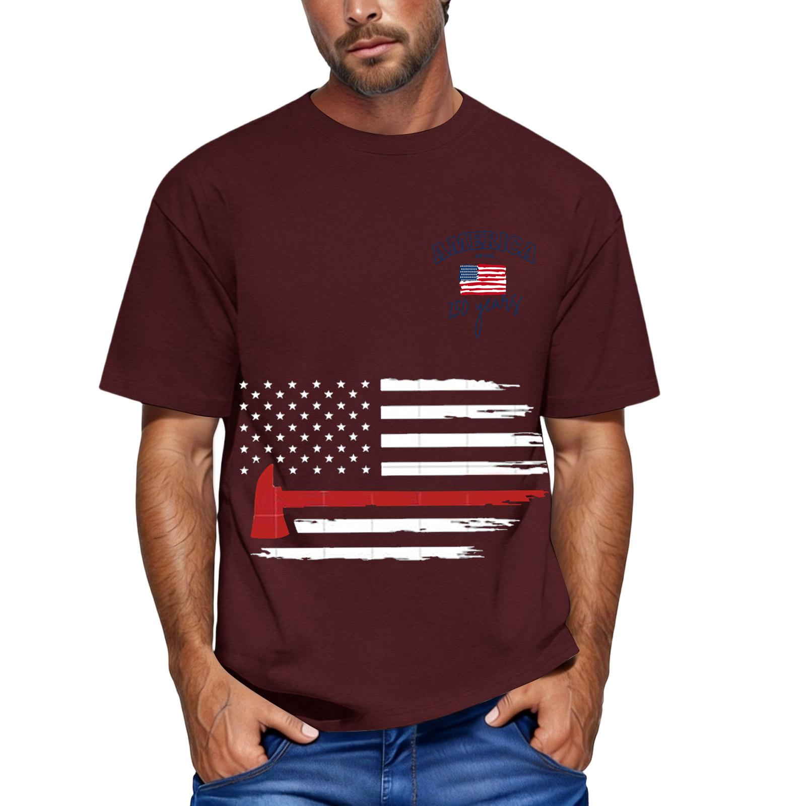 Men s loose and casual flag letter print T-shirt short-sleeved top XL винный