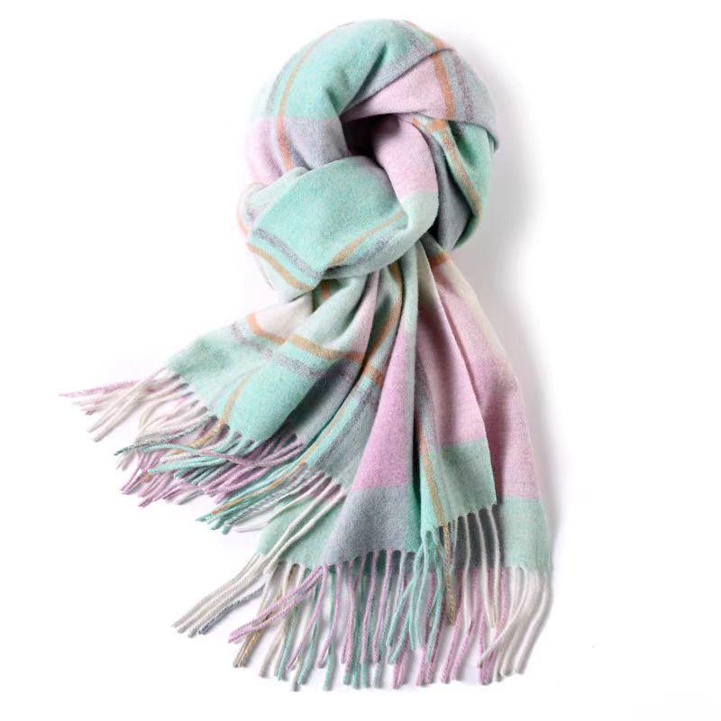 100% Wool Plaid Scarf for Women - Luxury Gift Shawl, Pure Wool Neck Scarf