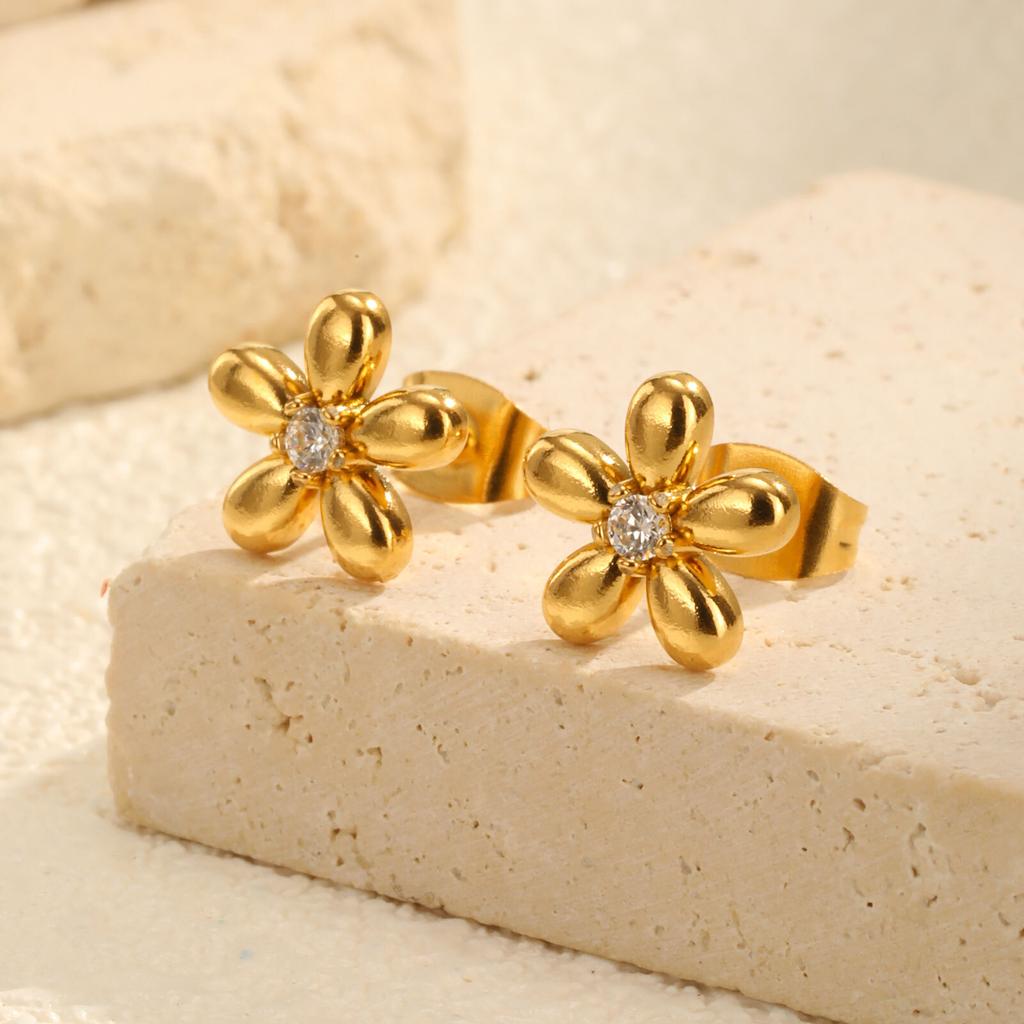 Vnox Kleine Süße Blasenblumen Ohrstecker für Damen Mädchen, Anti-Allergie Edelstahl Ohrschmuck, Zirkon Tägliche Ohrringe