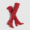 Fashion Women's Thigh High Boots Black Red Patent Leather Over The Knee Boots Round Toe Zippers Ladies Square Heel Sexy Party Long Shoes