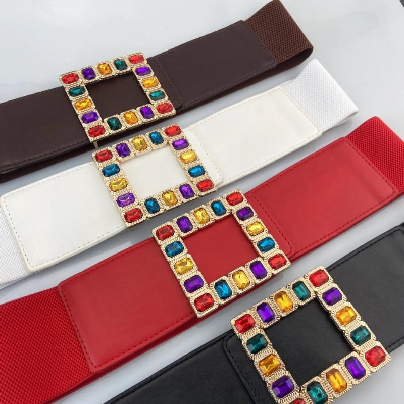 2026 Ladies Colorful Rhinestone Buckle Fashion Elastic Wide Waist Seal Coat Dress Corset Belts for Women Luxury Female Waistband
