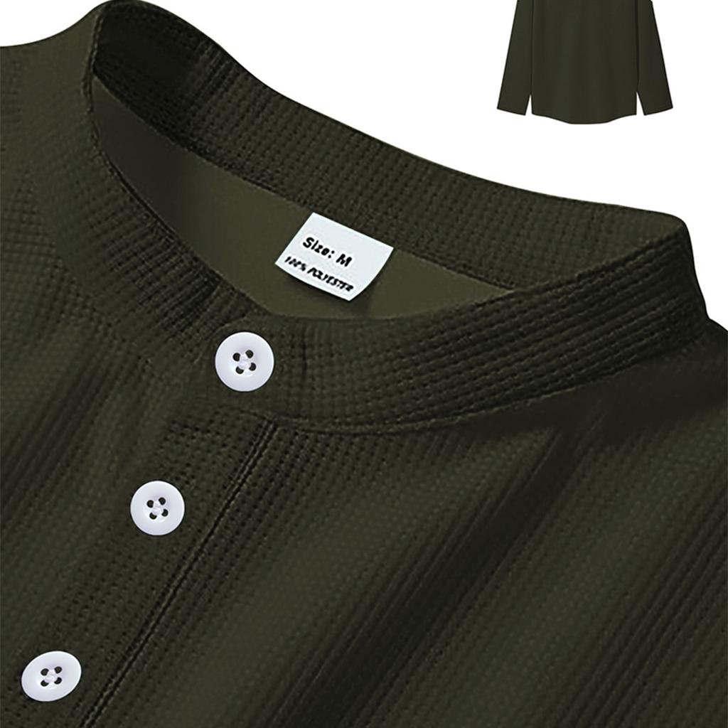 Men'S Fashion Stand Up Collar Solid Color Shirt Casual Long Sleeved Top