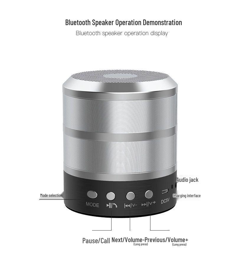 Portable Bluetooth Speaker with Shocking Bass and Card Slot - WS-887
