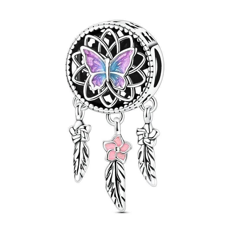 925 Silver Feather Charms Beads Dreamcatcher Lucky Pendants for DIY Bracelets Necklace Women Jewelry Gifts
