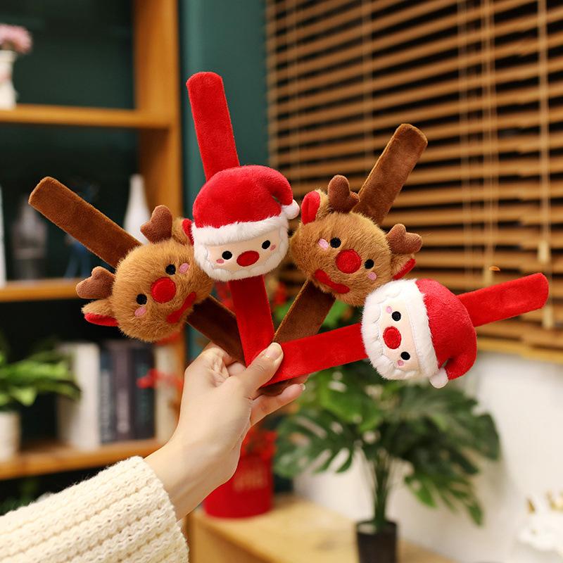 Cartoon Santa Claus Snap Ring Plush Toy Elk Bracelet Children'S Soothing Muppet Doll Christmas Gift