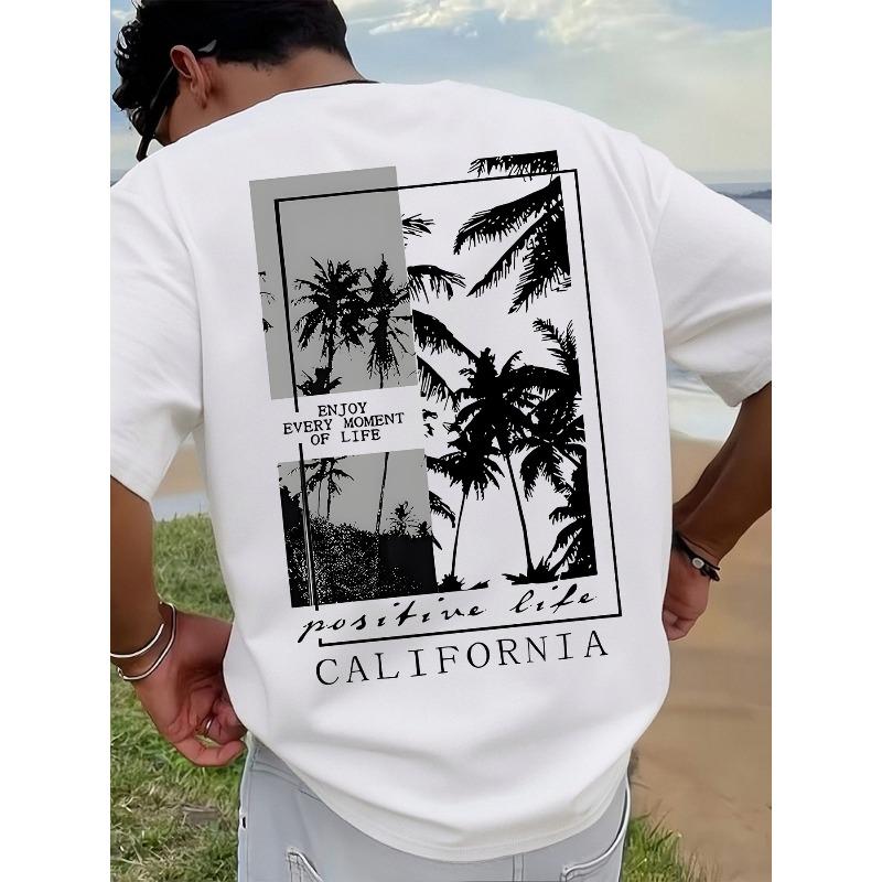 Men'S Soft Breathable Short Sleeve T-Shirt with Design And Enjoy Every Moment of Life Positive Life CALIFORNIA Text Print Summer Casual Daily Wear