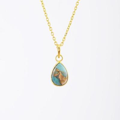 Oyster Copper Turquoise Gemstone Pendant Necklace, 925 Sterling Silver, Handmade Jewelry, Gold Necklace, Unisex Gift, Charm Jewelry