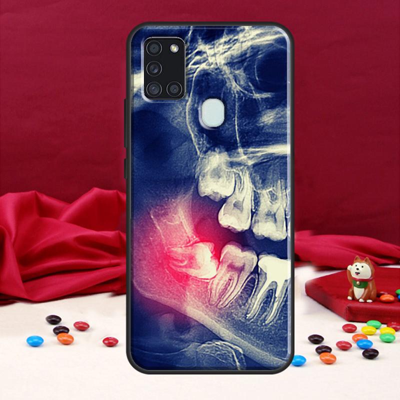 Zahnarzt Zahn Muster Hülle für Samsung Galaxy A34 A54 A14 A12 A22 A32 A52 A51 A71 A50 A53 A73 A13 Rückseite