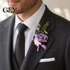 Durable Suit Pin Purple Wedding Boutonniere, Artificial Silk Flower Lapel for High-end Brooch Groom Bride Parents, Romantic Wrist Corsage Bridal Party