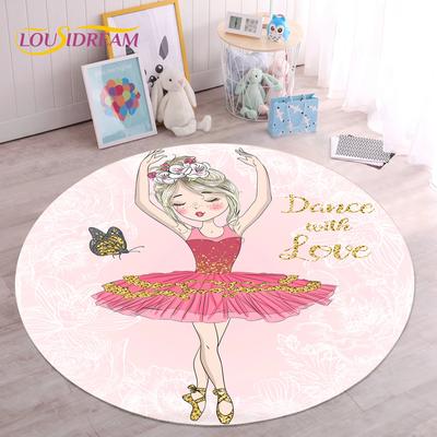 Cute Ballet Girl Ballerina Fairy Unicorn Cartoon Round Area Carpet Rug for Living Room Bedroom Kids Decor,Pet Area Rug Non-slip