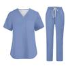 Soild Scrub Working Uniform Suit For Women's Cross V-Neck Short Sleeve Fun T-Shirts Workwear Tee With Pockets