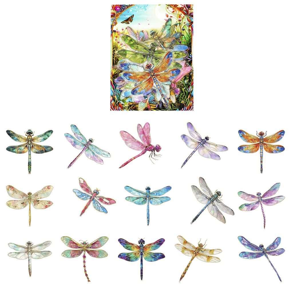 30pcs Vibrant Dragonfly Graffiti Stickers Self-Adhesive with Sparkling Laser Effect Iridescent Vinyl Decals for Scrapbooking, Journaling & DIY Crafts