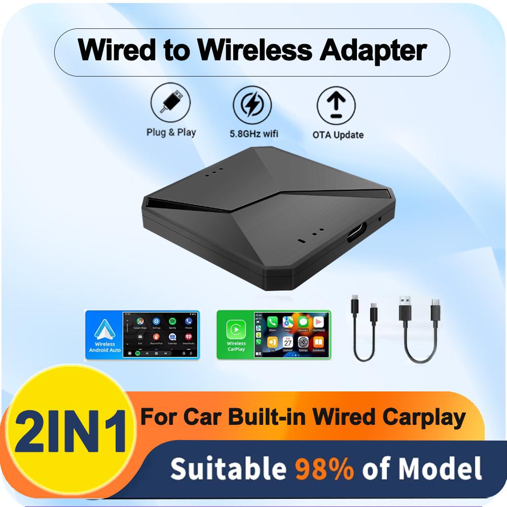 NEW 2in1 Wired to Wireless CarPlay Android Auto Adapter for OEM Car Stereo With USB Plug and Play
