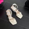 Summer Women's Butterfly High Heel Sandals Square Toe Buckle Casual  Shoes Elegant Stiletto Heel Ankle Strap Party