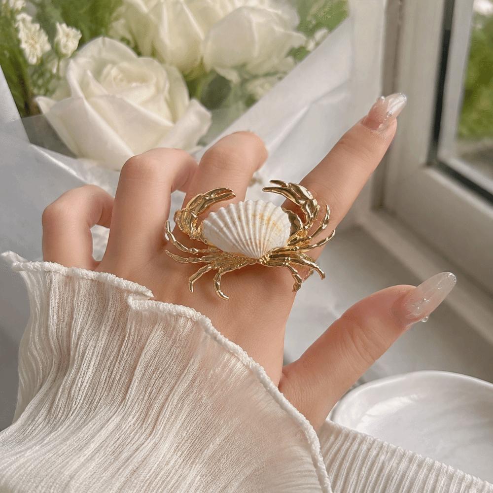 Metallic Texture Ocean Animal Jewelry Adjustable Stacked Ring Unique Shell Ring  Women