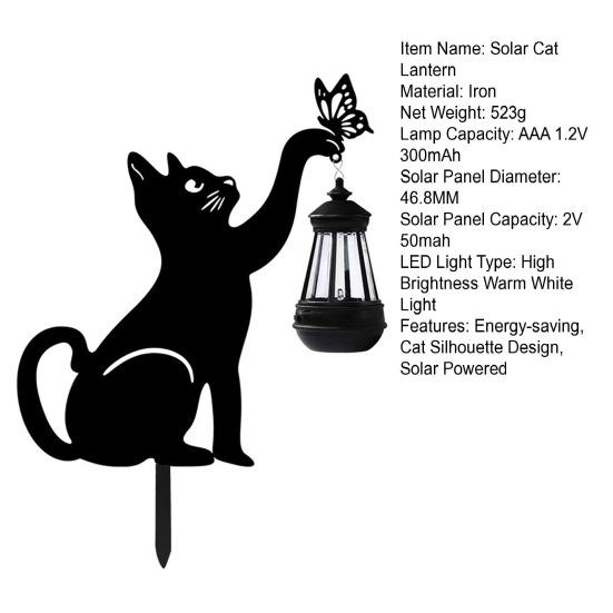 Solarbetriebene Katzenlaterne, süße Katzensilhouette mit warmem LED-Licht, wasserdicht, rostfrei, Dekorationslampe für den Außenbereich mit Erdspieß für Garten, Hof, Rasen