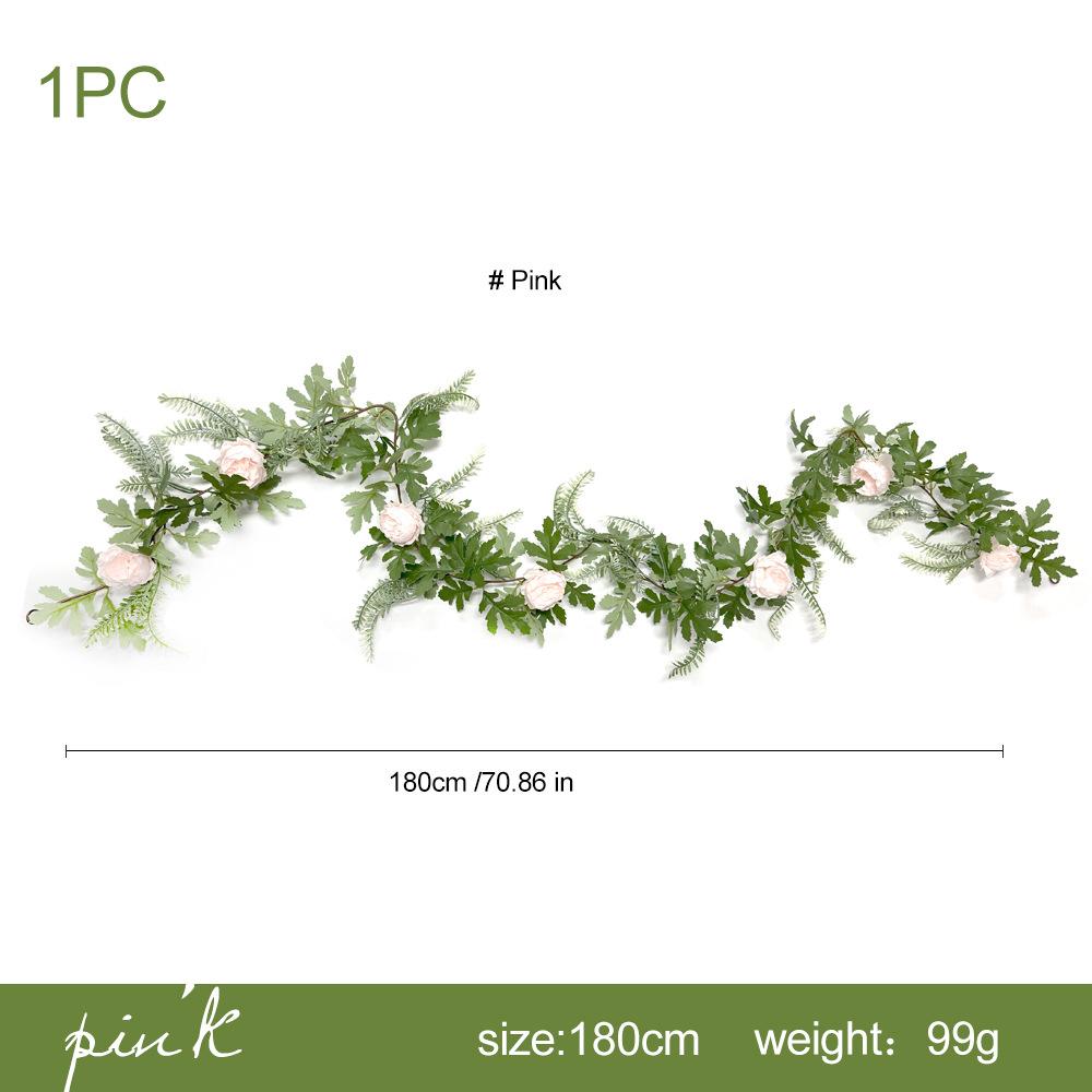 Artificial Simulation of Green Plants On The Home Dining Table of Pteris Multifida Paeonia Suffruticosa and Rattan